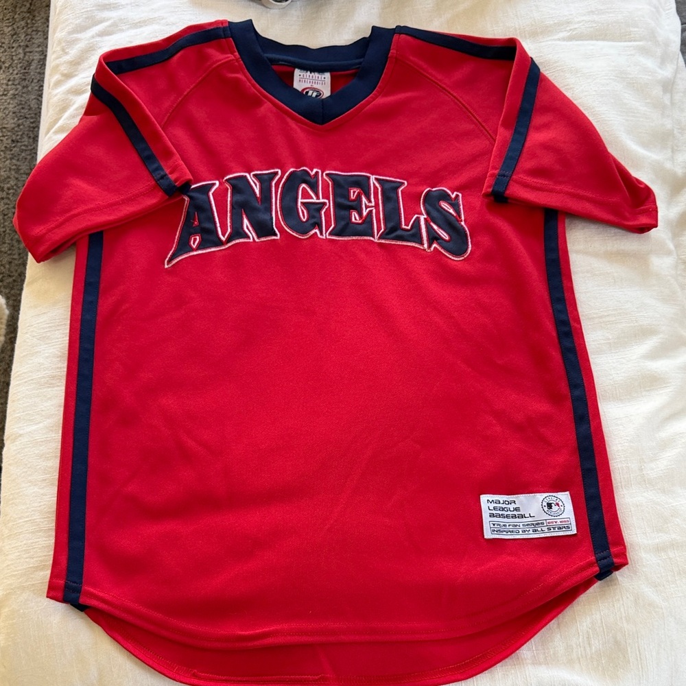 Angels Red Baseball Jersey - Team Script Front